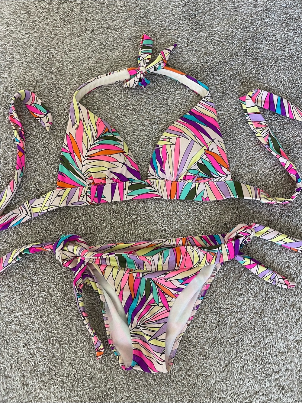 Victoria's Secret Kids Tropical Leaf Print Bikini in Pink, Teal & Purple
